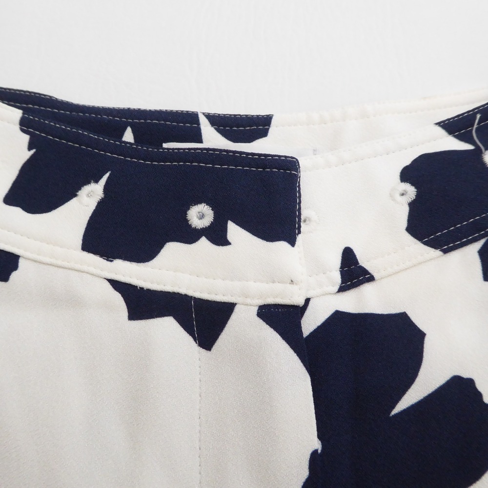 Milly Womens Nash Wide Leg Pants Navy White Floral Viscose Size 0 - Picture 3 of 10